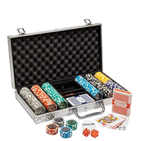 500 PCS Clay Poker Chips with Silver Aluminum Case Set Include 2 Sets Poker Cards and 1 White Dealer 