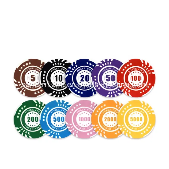 40mm Wholesale 5 Stars Clay Laser Sticker Custom Design Gambling Club Poker Chips for Sale 